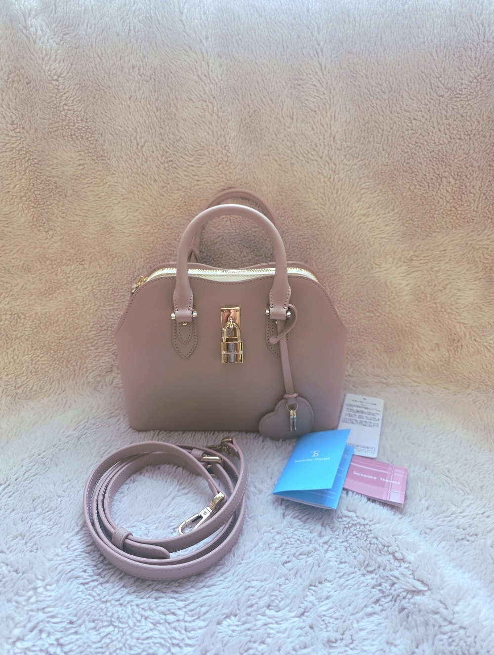Samantha Thavasa Heart Motif Leather Handbag - Dusty Pink (Pink Beige)